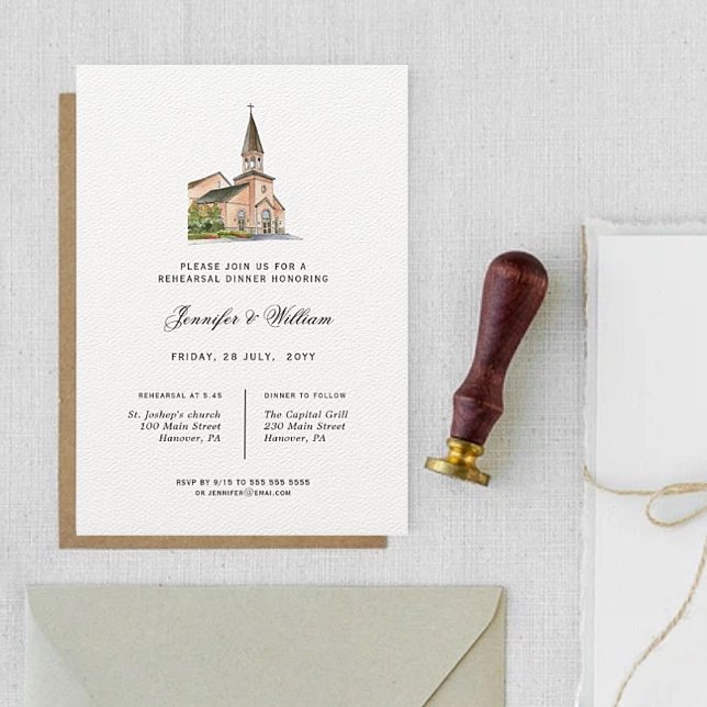 Watercolor Chapel Rehearsal Dinner Invitation (Creator Uploaded)