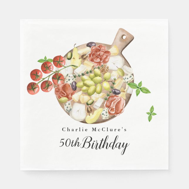 Watercolor Charcuterie of Italy Birthday  Napkins (Front)