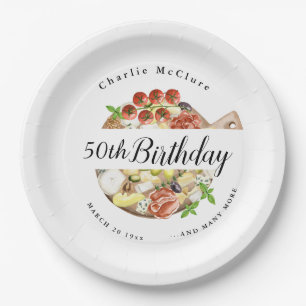Watercolor Charcuterie of Italy Birthday Paper Plates