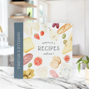 Watercolor Charcuterie Personalized Recipe 3 Ring Binder
