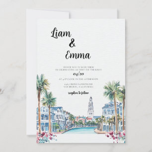 Watercolor Charleston SC Wedding Invitation