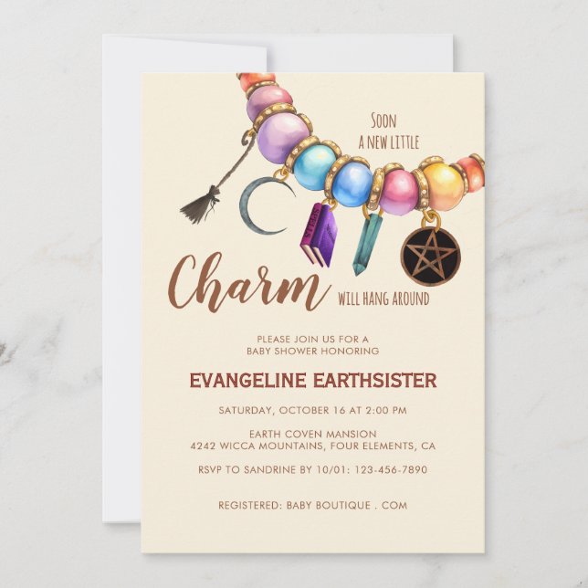 Watercolor Charm Bracelet Pagan Babyshower Invitation (Front)