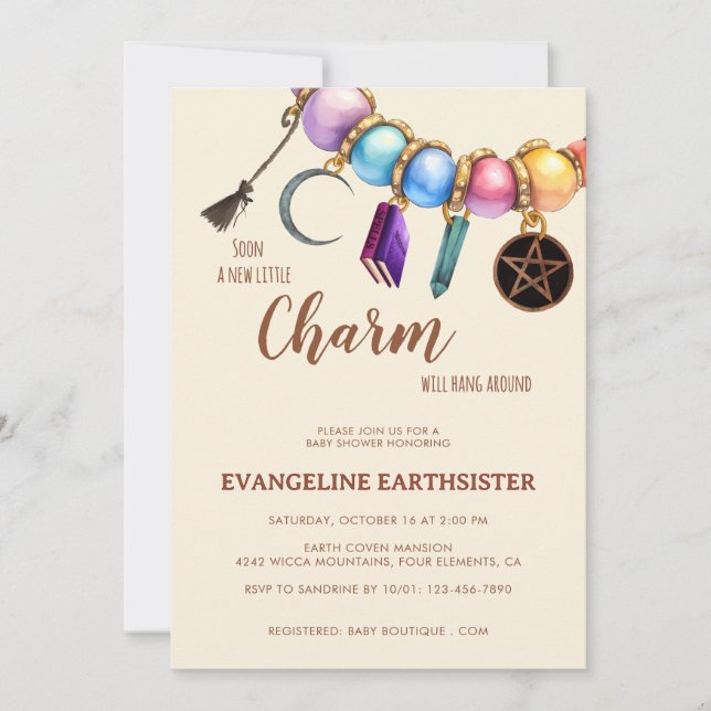Watercolor Charm Bracelet Pagan Babyshower Invitation (Front)