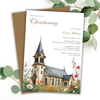 Watercolor Charming Church Baptism Christening