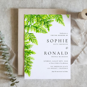 Watercolor Chartreuse Green Fern Leaves Wedding Invitation