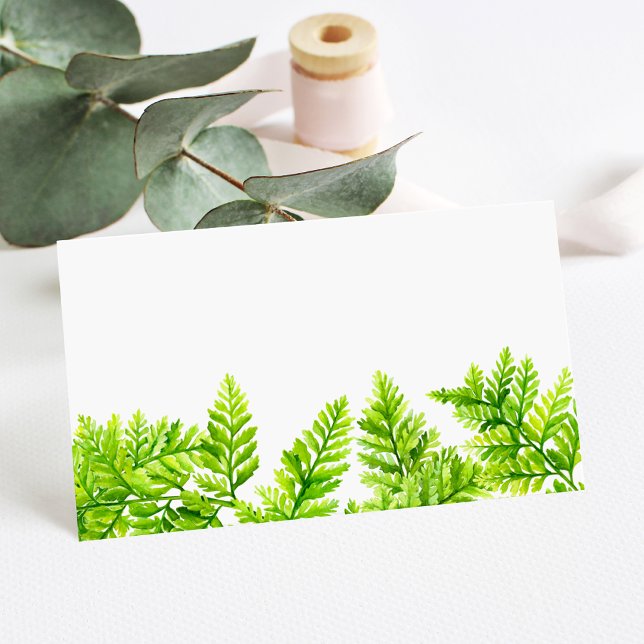 Watercolor Chartreuse Green Fern Leaves Wedding Place Card (Creator Uploaded)