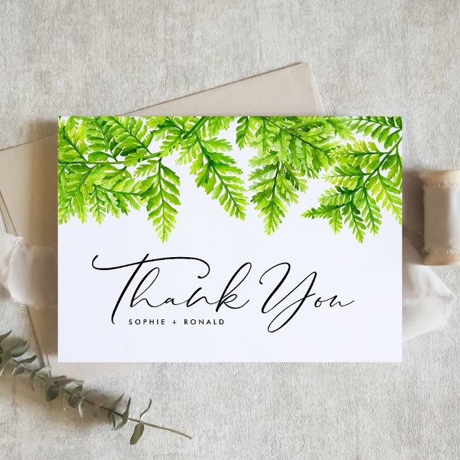 Watercolor Chartreuse Green Fern Leaves Wedding Thank You Card (Creator Uploaded)
