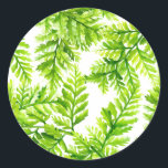 Watercolor Chartreuse Green Ferns Pattern Wedding Classic Round Sticker<br><div class="desc">Add a greenery accent to your envelopes and gifts with these stickers. It features watercolour chartreuse green fern leaves. These greenery stickers are perfect for weddings,  baby showers,  bridal showers and more.</div>