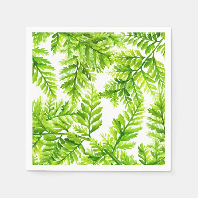 Watercolor Chartreuse Green Ferns Pattern Wedding Napkins (Front)