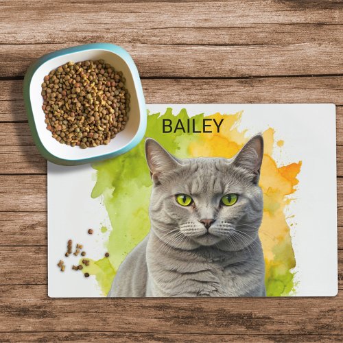 Watercolor Chartreux Cat Food Mat