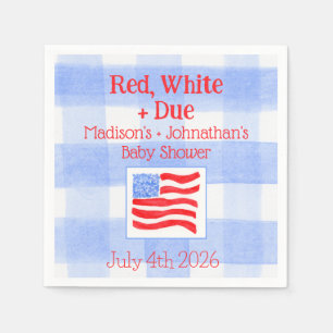 Watercolor Check US Flag Red White Due Baby Shower Napkins