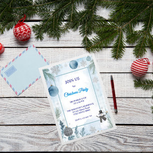 Watercolor Checkered Elegant Icy Blue Christmas Invitation