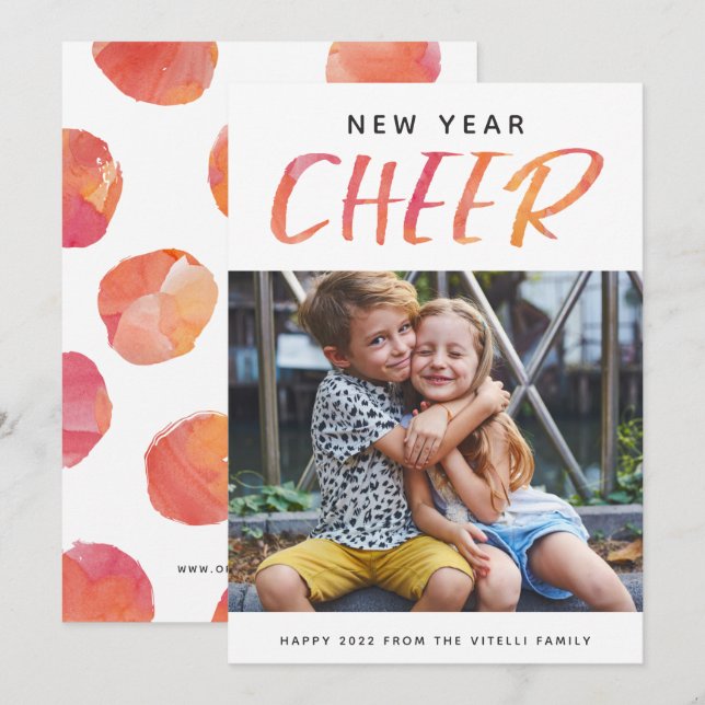 Watercolor Cheer Photo New Year Card | Sunshine (Front/Back)