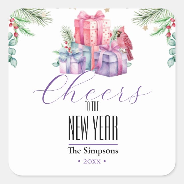 Watercolor Cheers to the new year Square Sticker (Front)
