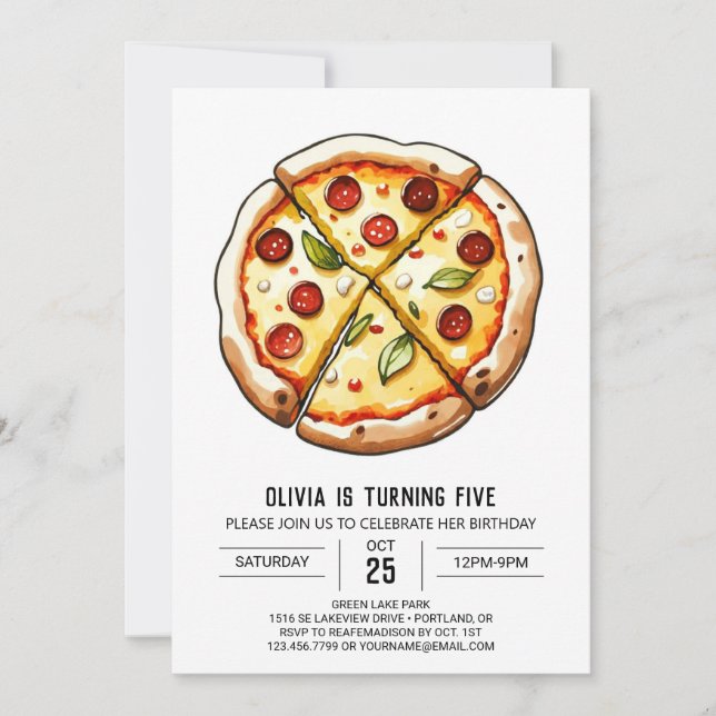 Watercolor Cheese Pizza Birthday Invitation (Front)