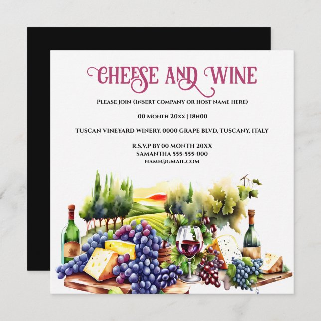 Watercolor cheese wine grape platter vineyard  invitation (Front/Back)