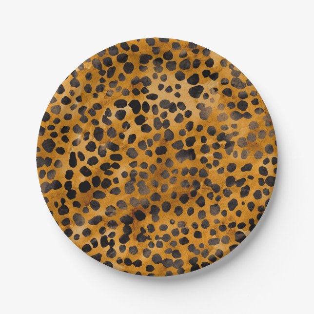Watercolor Cheetah Print Paper Plates (Front)