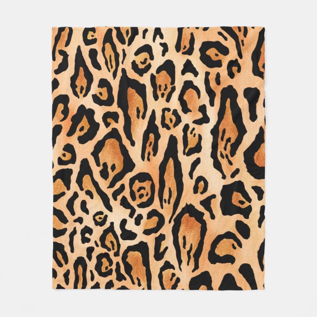 Watercolor cheetah print pattern fleece blanket (Front)
