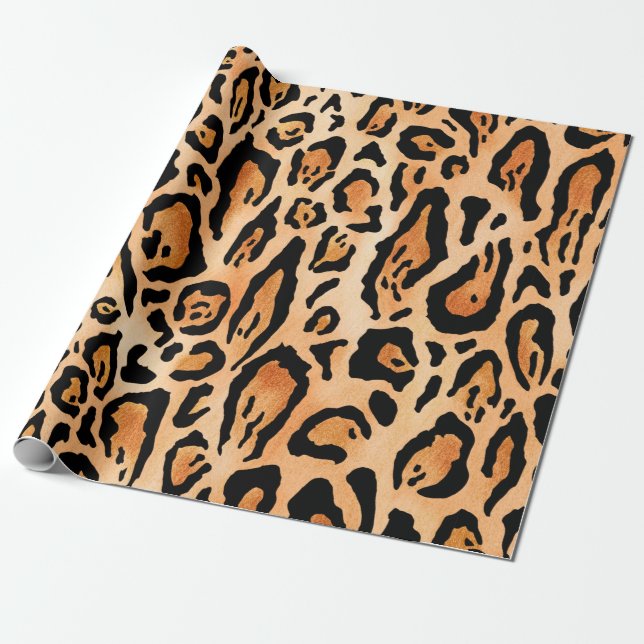 Watercolor cheetah print pattern wrapping paper (Unrolled)