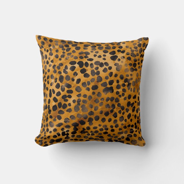Watercolor Cheetah Print Throw Pillow (Front)