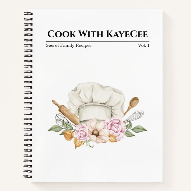 Watercolor Chef’s Hat Bouquet Recipe Notebook (Front)