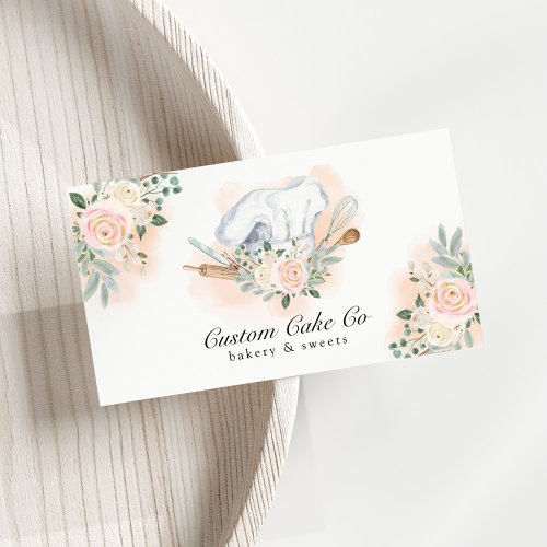 Watercolor Chefs Hat Cake  Bakery Business Card