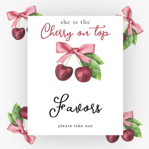 Watercolor cherries baby shower - Favors Poster