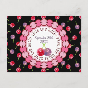Watercolor Cherries Birthday Save the Date Announcement Postcard