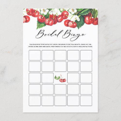 Watercolor Cherries Branches Bridal Shower Bingo Enclosure Card