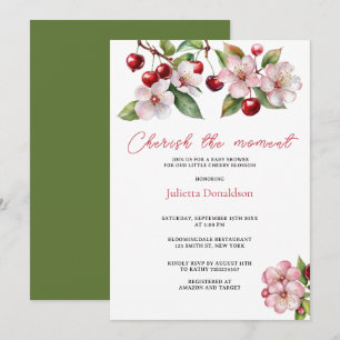 Watercolor Cherries Cherry Blossoms Baby Shower Invitation