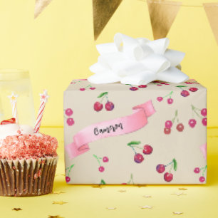 Watercolor Cherries Cute Whimsical Personalized Wrapping Paper