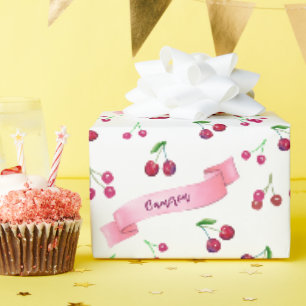 Watercolor Cherries Cute Whimsical Personalized Wrapping Paper