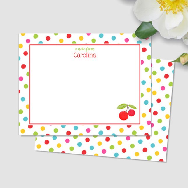 Watercolor Cherries & Dots Colorful Stationery Thank You Card (Creator Uploaded)