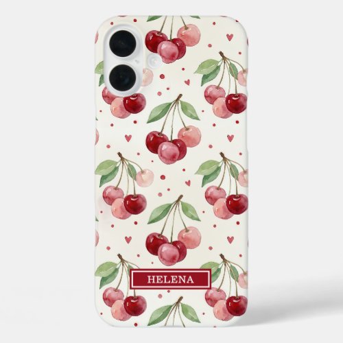 Watercolor Cherries Monogrammed iPhone 16 Plus Case