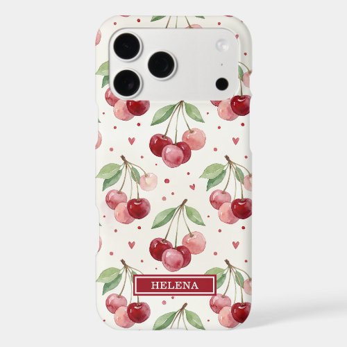 Watercolor Cherries Monogrammed iPhone 17 Pro Max Case