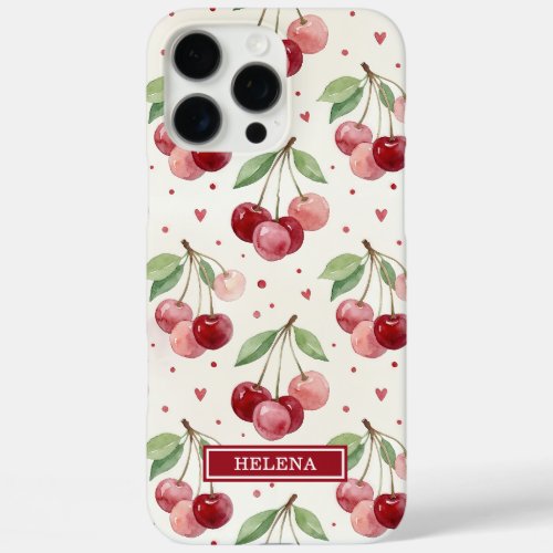 Watercolor Cherries Monogrammed iPhone 16 Pro Max Case