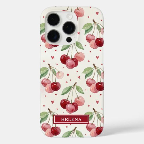 Watercolor Cherries Monogrammed iPhone 16 Pro Case