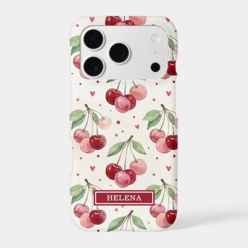 Watercolor Cherries Monogrammed iPhone 17 Pro Case