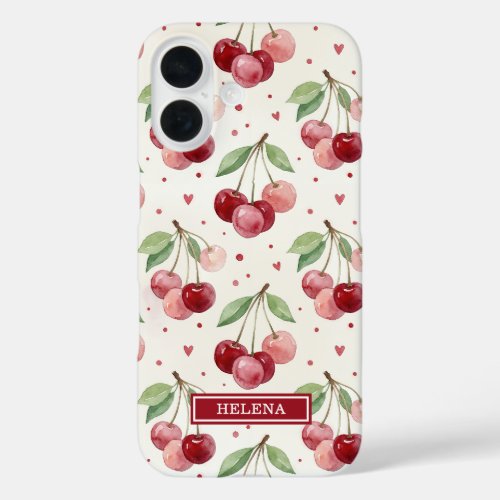 Watercolor Cherries Monogrammed iPhone 16 Case