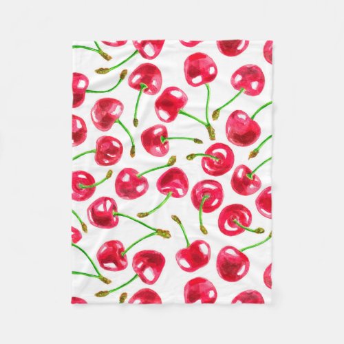 Watercolor cherries pattern fleece blanket