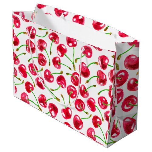 Watercolor cherries pattern large gift bag