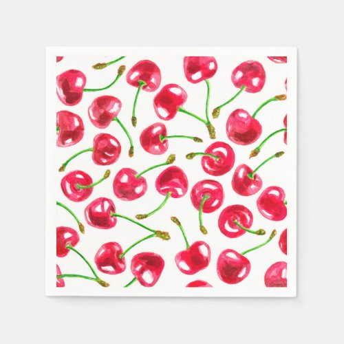 Watercolor cherries pattern napkins