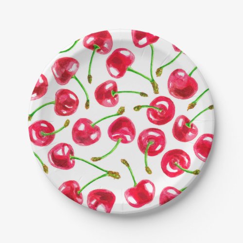 Watercolor cherries pattern paper plates