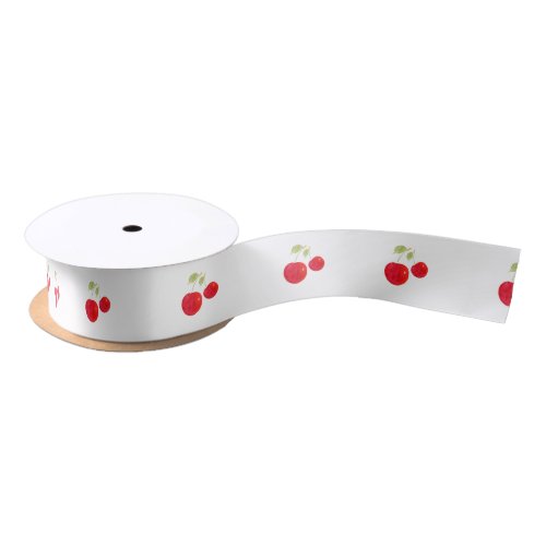 Watercolor Cherries Pattern Satin Ribbon