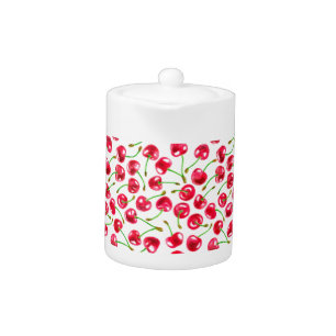 Watercolor cherries pattern teapot