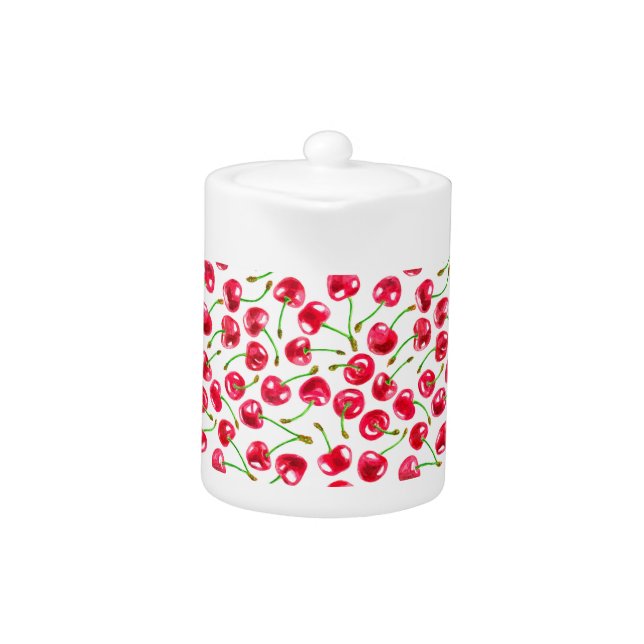 Watercolor cherries pattern teapot (Front)