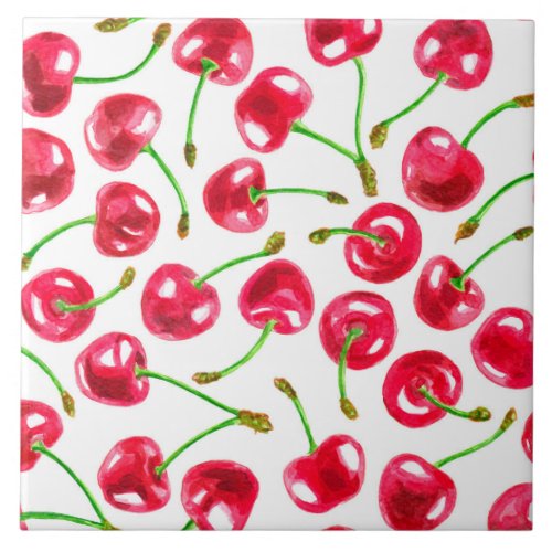 Watercolor cherries pattern tile