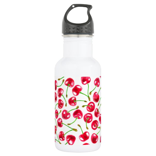 Watercolor cherries pattern water bottle (Front)