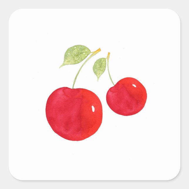 Watercolor Cherries Square Sticker (Front)