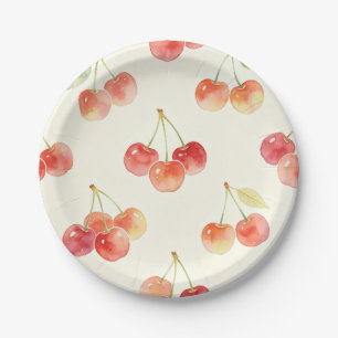 Watercolor Cherries Sweet Summer Paper Plates